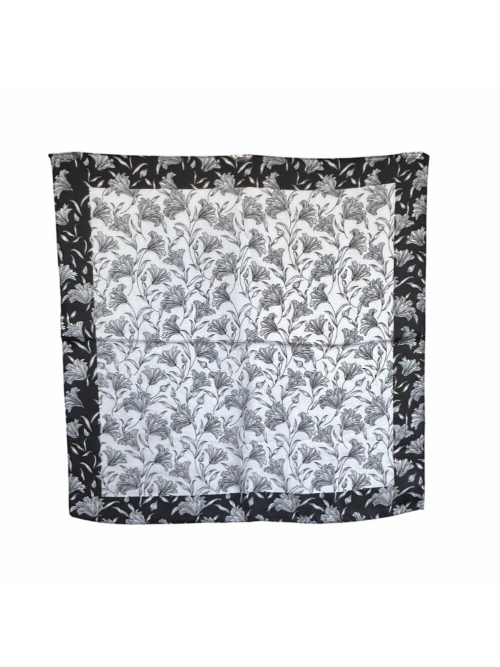 ✨Elegant Bandana Square Scarf Silky Satin Soft BLACK WHITE Floral Garden hijab - Picture 6 of 7